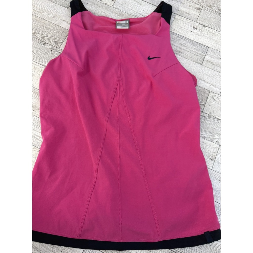 Nike Yoga Women's FIT DRY Ribbed Back Training Tank Top Pink Black Trim SMALL